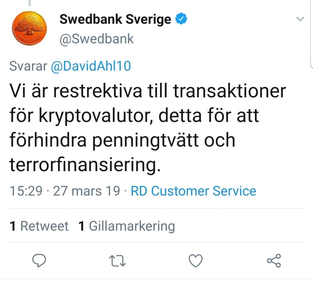 Swedbank hycklar om kryptovalutor